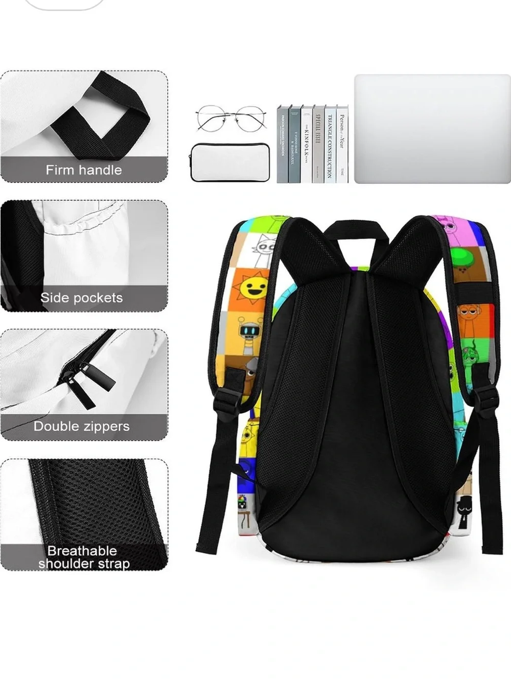 Kids Colorful Character Patchwork Backpack - Multicolor